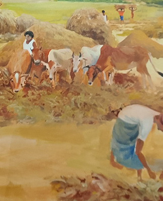 ঢাকা বিশ্ববিদ্যালয়ের চারুকলা অনুষদের বকুলতলার উৎসবে ‘নবান্ন’ শিরোনামে আঁকা ছবি। ছবি: তাসকিনা ইয়াসমিন 