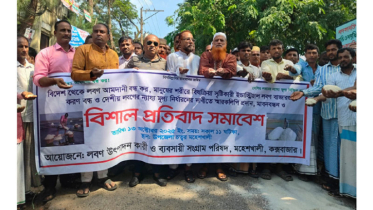 লবন আমদানির সিদ্ধান্তের প্রতিবাদে মহেশখালিতে মানববন্ধন